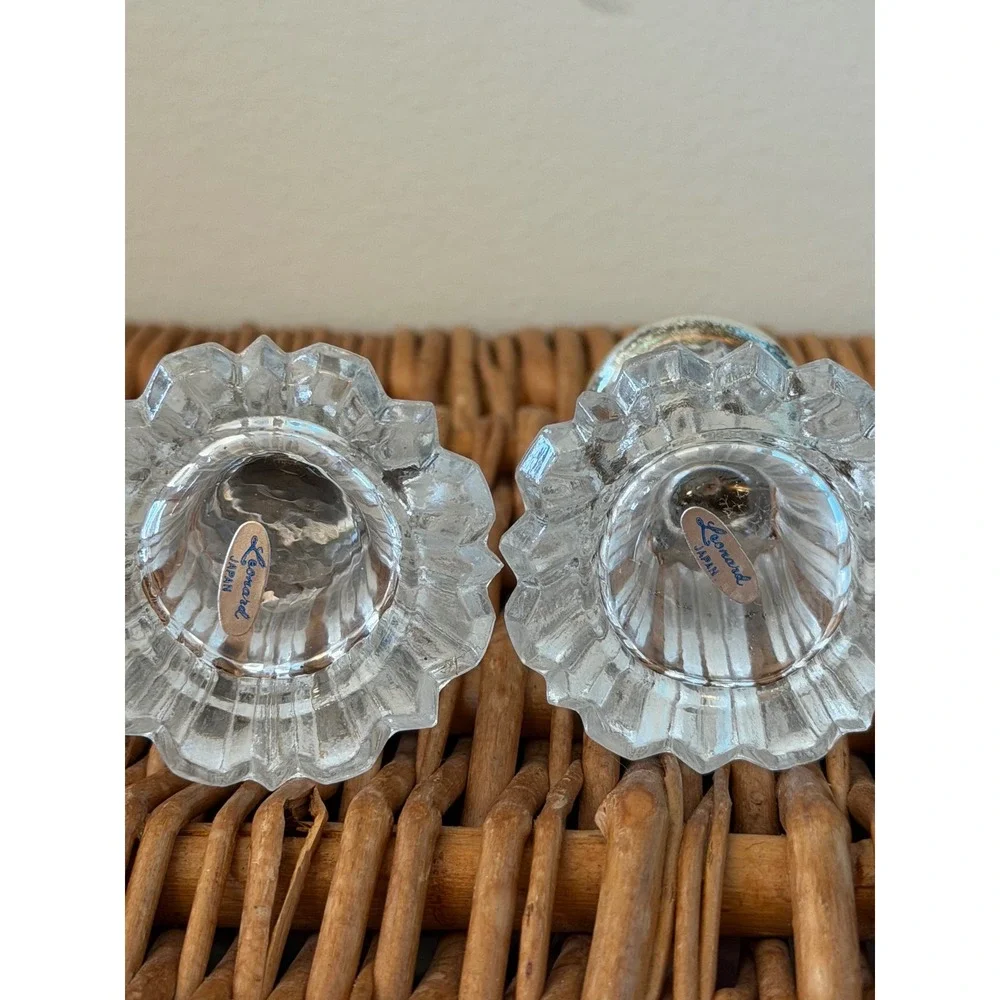 Leonard Japan Silver Plate and Fluted Glass Salt and Pepper Shakers Set
